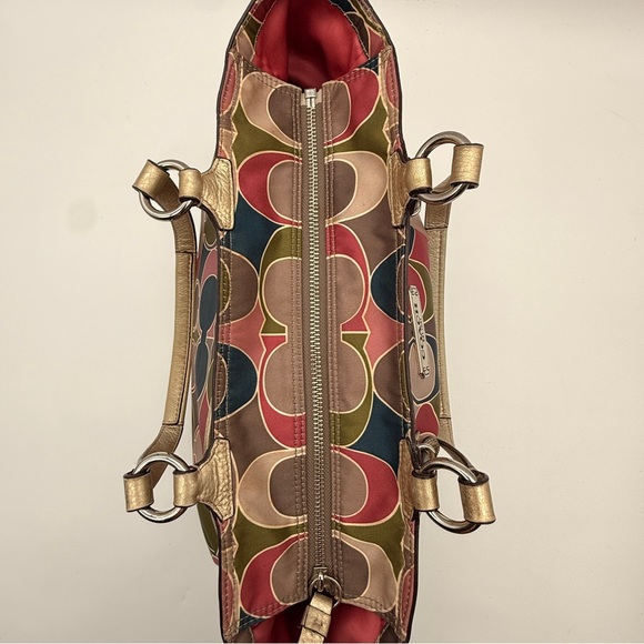 Coach Signature Multi-Color Satin Tote Bag with Metallic Gold Trim Shoulder Bag - Picture 13 of 16